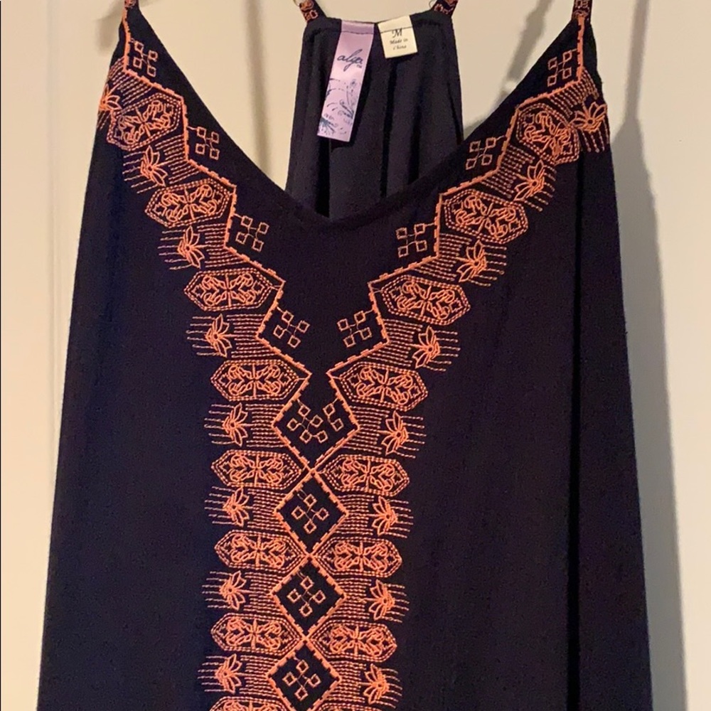 Francesca’s navy blue & coral strappy summer dress - Picture 2 of 6